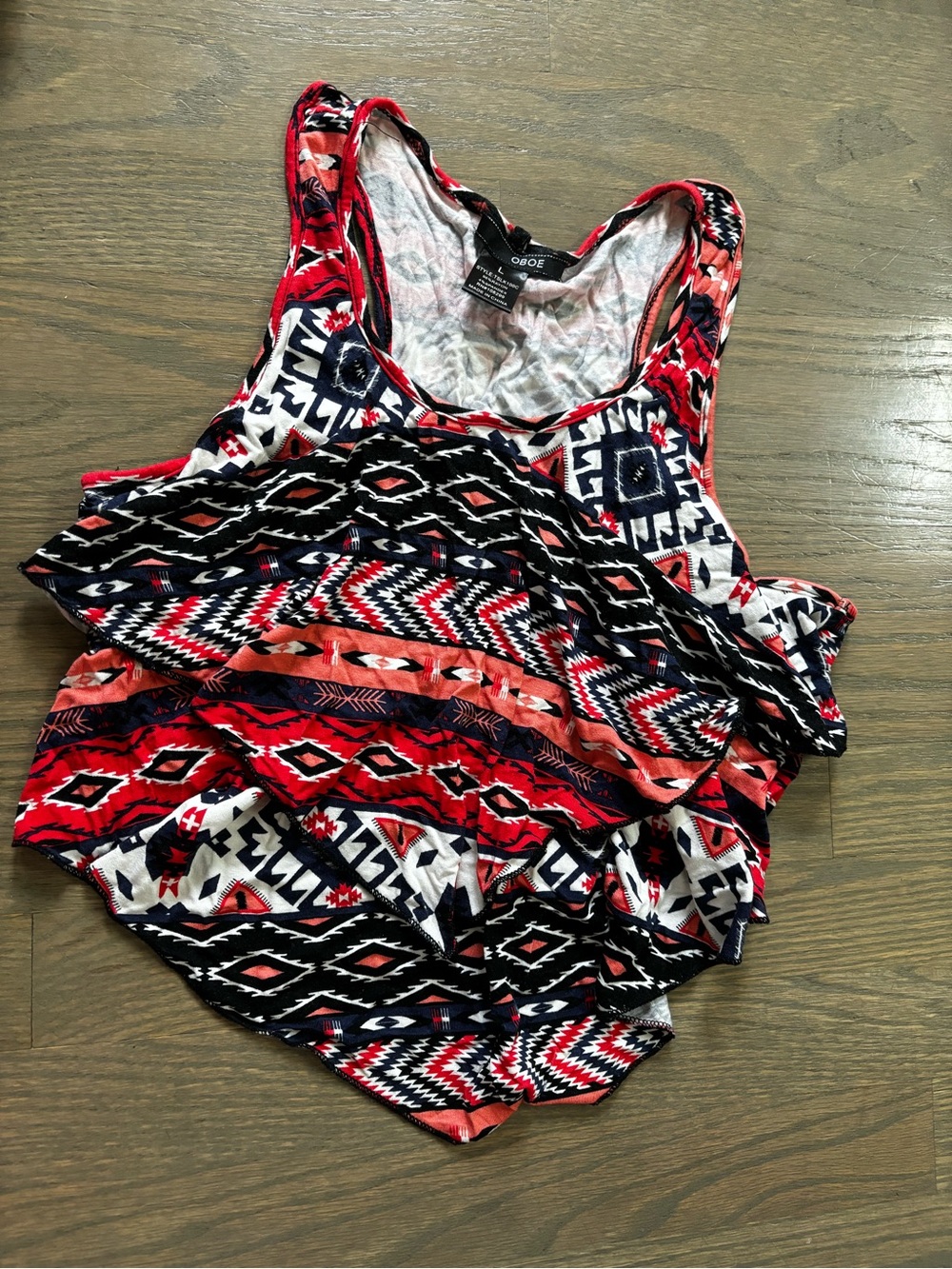 Obeo Aztec ruffled tank top women’s size large vintage Y2K 2000s